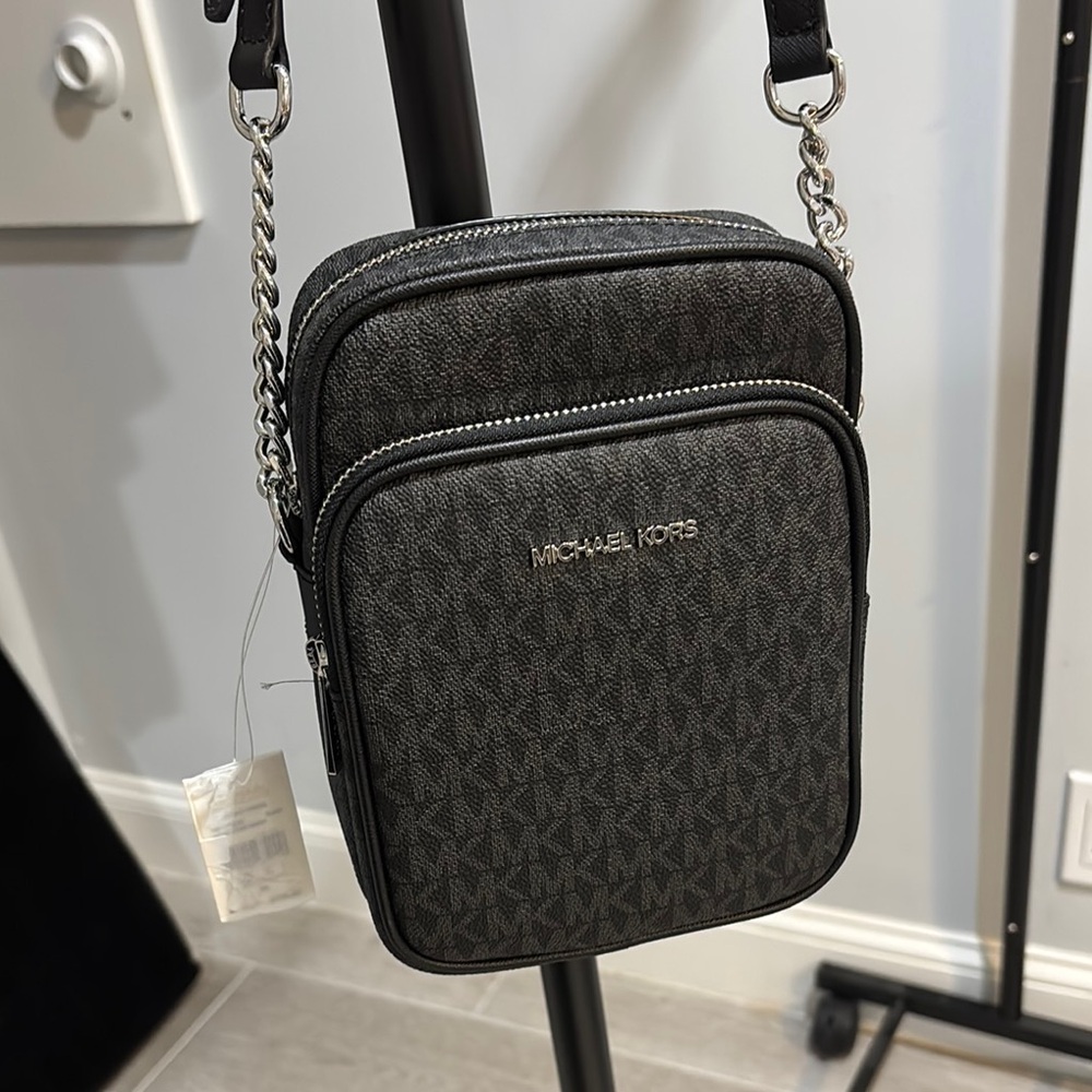 Michael Kors Black Messenger Bag with Monogram Print